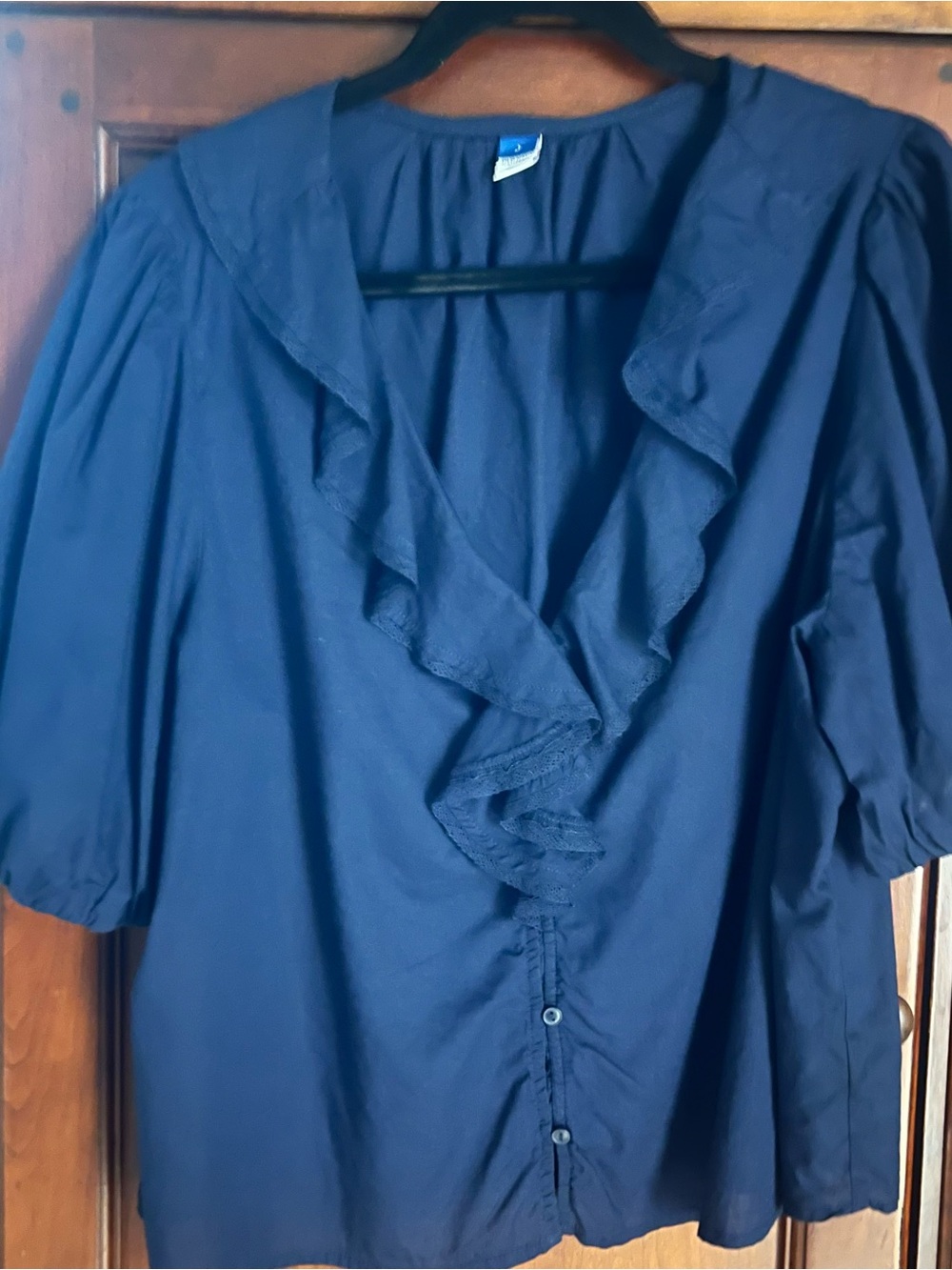 Old Navy Navy Ruffled V-Neck Blouse